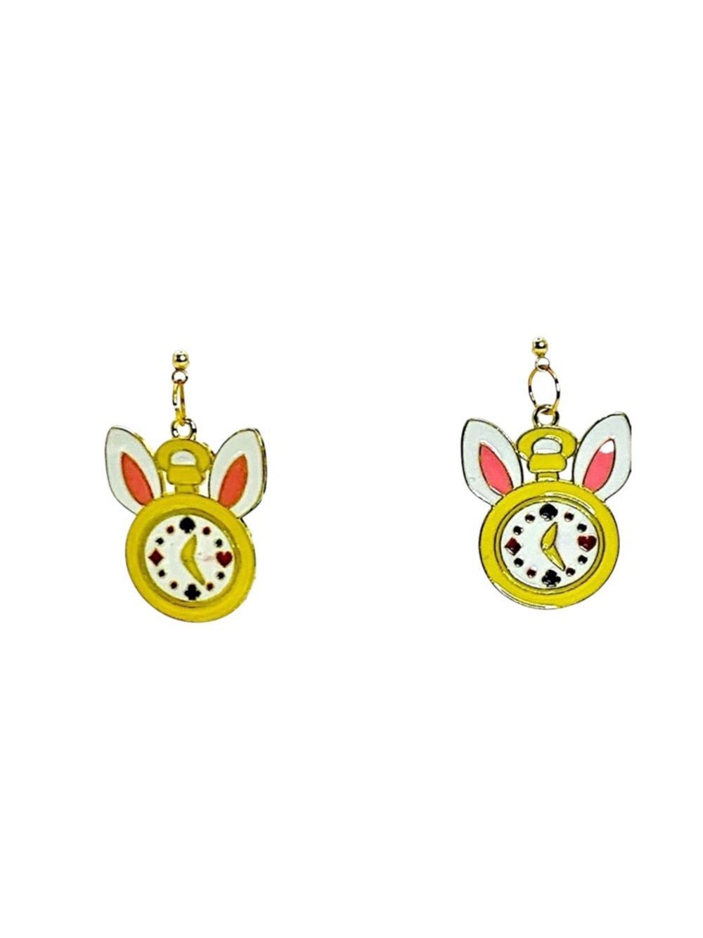 Rabbit Pocket Watch Gold & White Earrings Alice in Wonderland theme